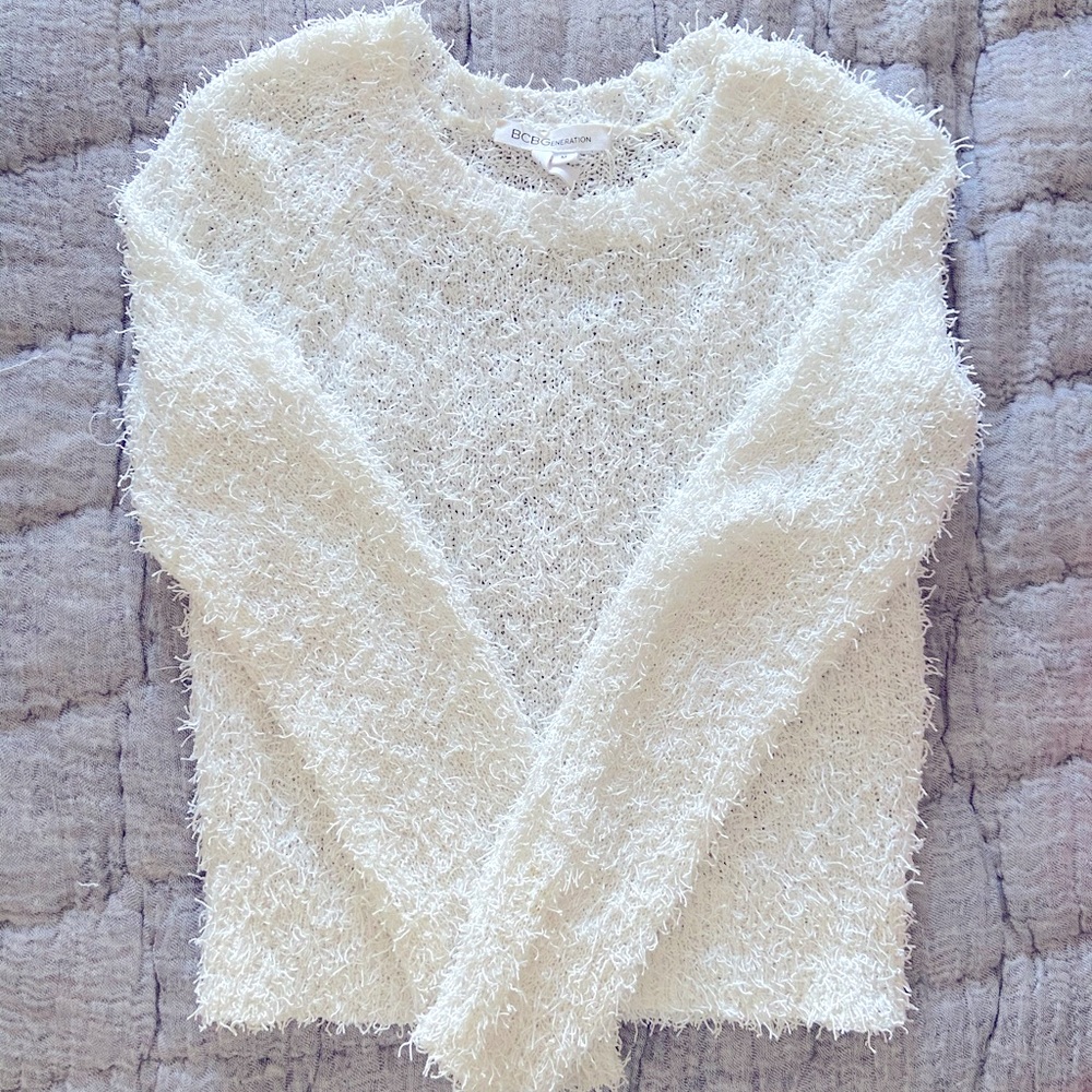 White Fuzzy BCBGeneration Sweater